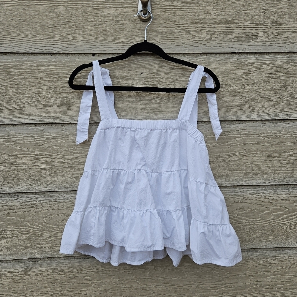 American Eagle white tiered tie strap cotton tank top medium tiny flaw